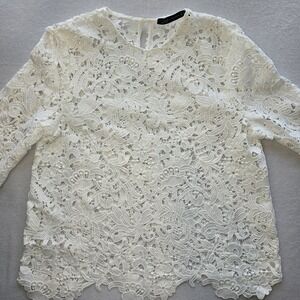 ZARA‎ White Lace Blouse Top Women's Medium Cottagecore Boho Victorian Fairycore